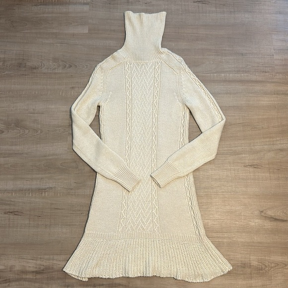 Theory Dashana Leuna Alcapa and Silk Blend Turtleneck Knit Sweater Dress Ivory - Picture 2 of 6